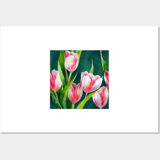 Watercolor tulip pattern Posters and Art